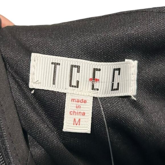 NWT TCEC Black 3D Floral Butterfly Short Sleeve Mini Dress Womens Medium - Picture 2 of 6